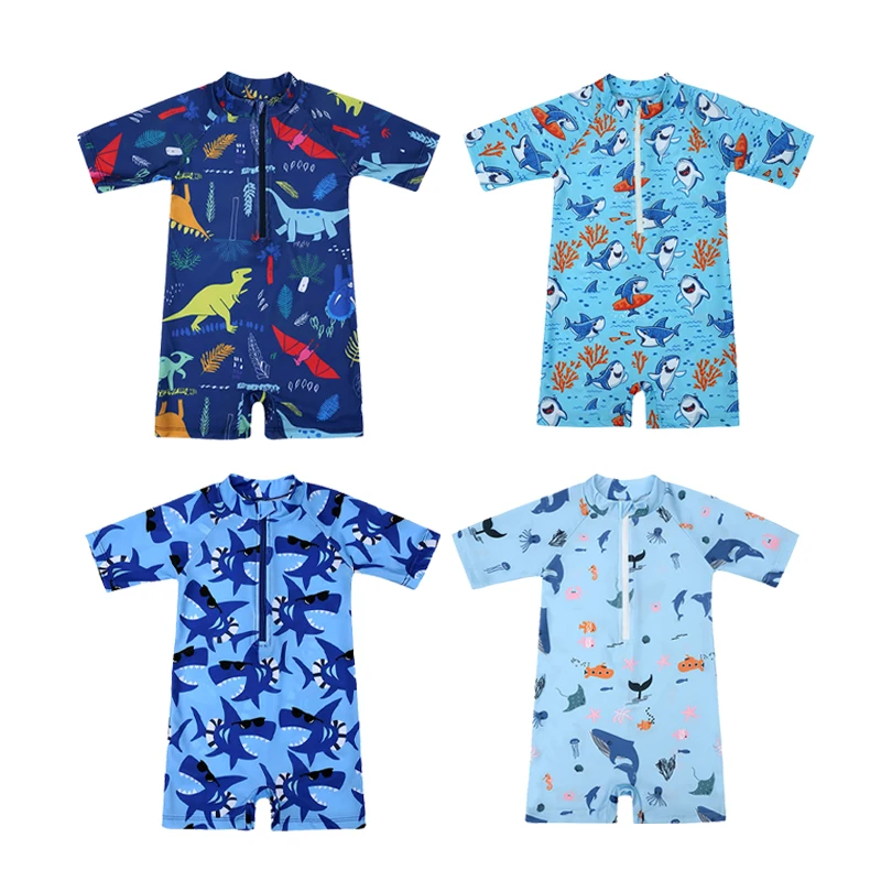 New design Short sleeve swimsuit for baby boy one piece printed summer toddler infant boy bathing suit