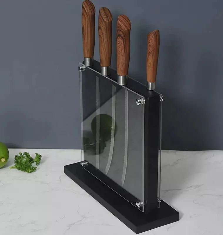 Strong Enhanced Magnets Multifunctional Wooden Kitchen Knife Set Block Magnetic Wooden Knife Holder Witn Non-slip Base