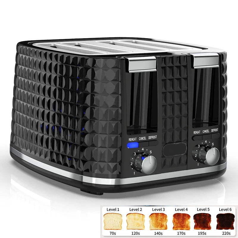 Anbolife S.S Cover 4-Slice Extra-Wide Slot Toaster with Cool Wall Shade Selector Toast Boost Auto-Shutoff and Cancel Button