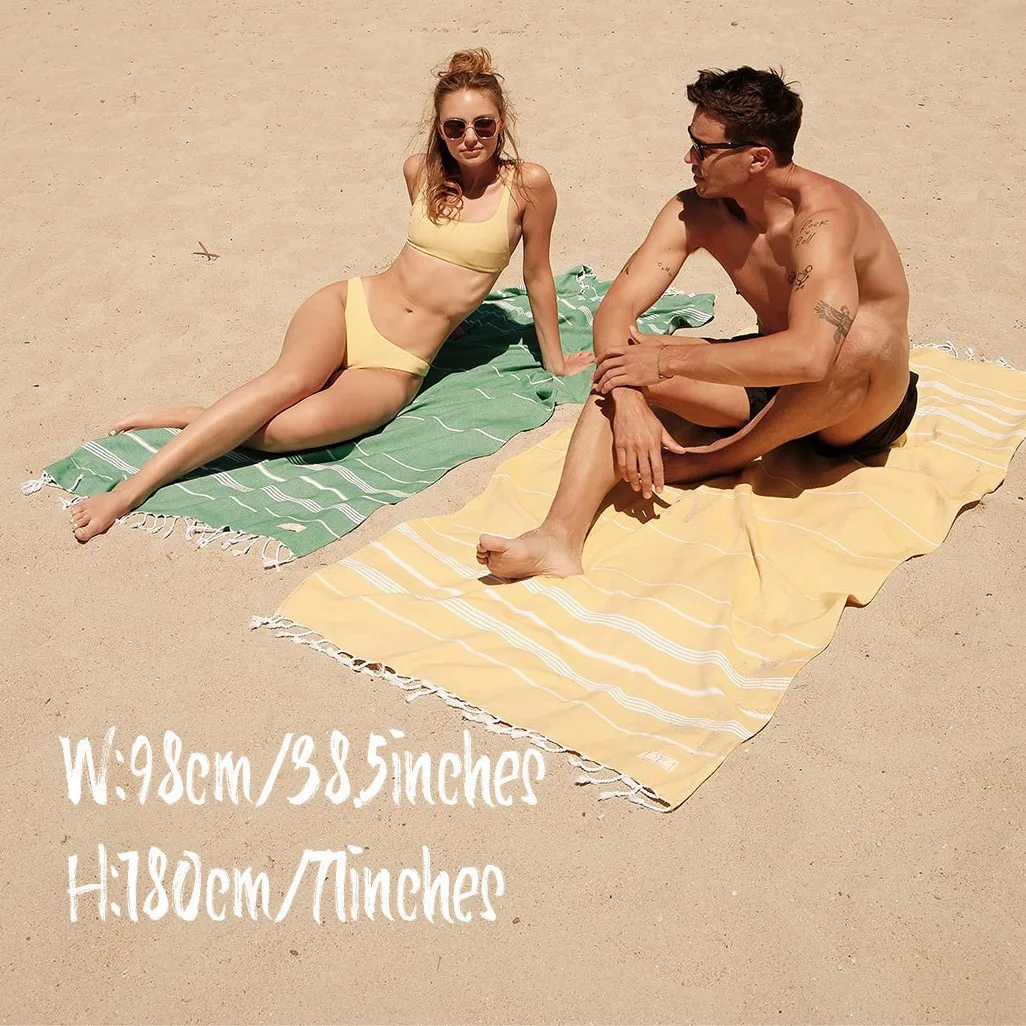 Wholesale Hot Sale Sand Proof 100% Cotton Beach Towel  Soft Custom Hammam Fouta Stripe Turkish Beach Towel