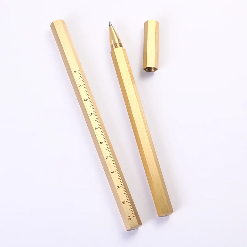 BECORA Six-Edge Solid Brass Pen, Luxury Writing Tool Pocket Pen Ballpoint Signature Pen for Business Gift, Family and Friend