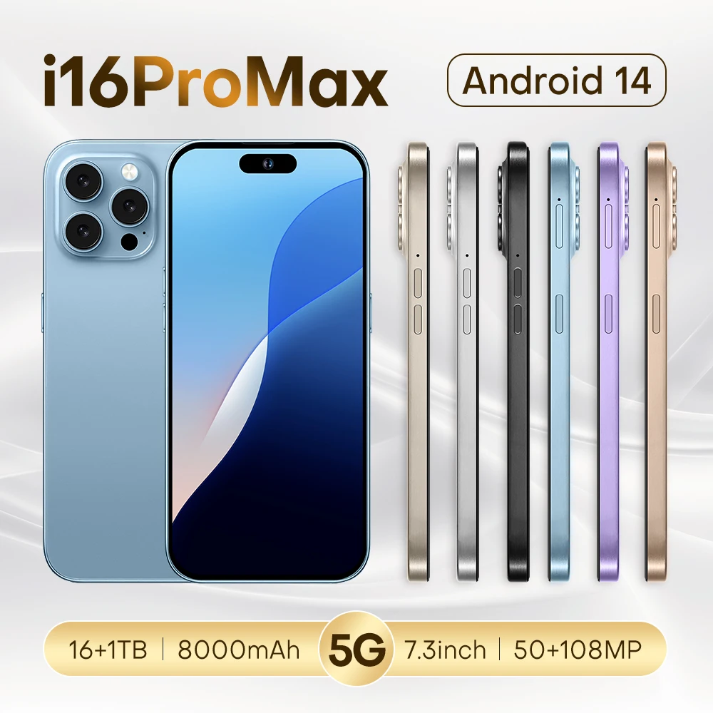OEM 2024 New Product I16 Pro Max 5G Smartphone 16GB+1TB Full LCD Screen ChatGPT4.5 English Language LTE & CDMA Cellular