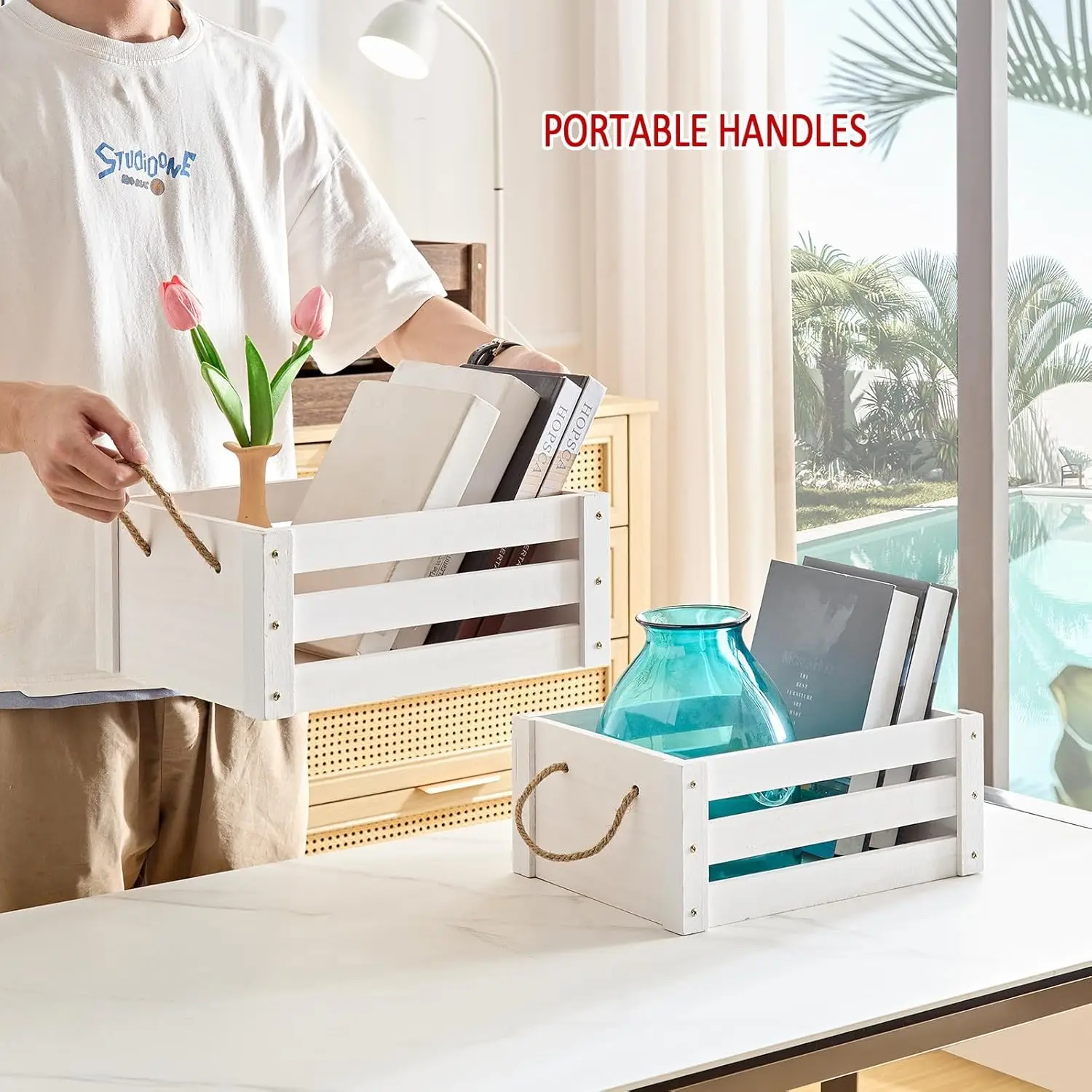 wholesale wooden crate for Kitchen Living Room Office Bathroom customized Bamboo wooden container house Storage Box