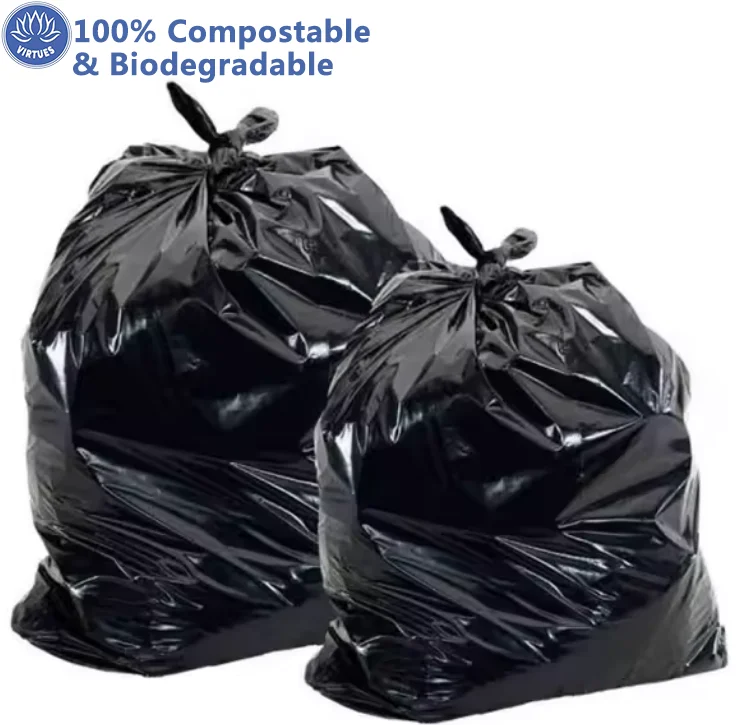 VIRTUES Printed Logo Corn Starch 100% Biodegradable Compostable Reusable Flat T-shirt 13 Gallon Waste Trash Rubbish Garbage Bag