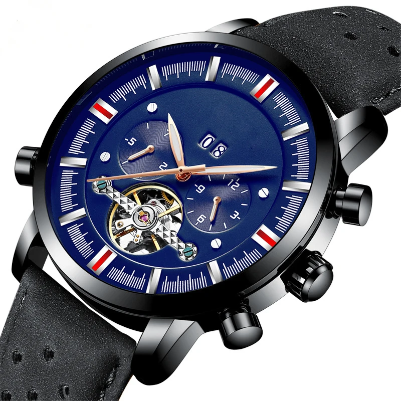 Brown Leather Strap Date Month Weekend Multifunctional Cheapest Automatic Watch Water Resistant Custom Automatic Chrono Watch