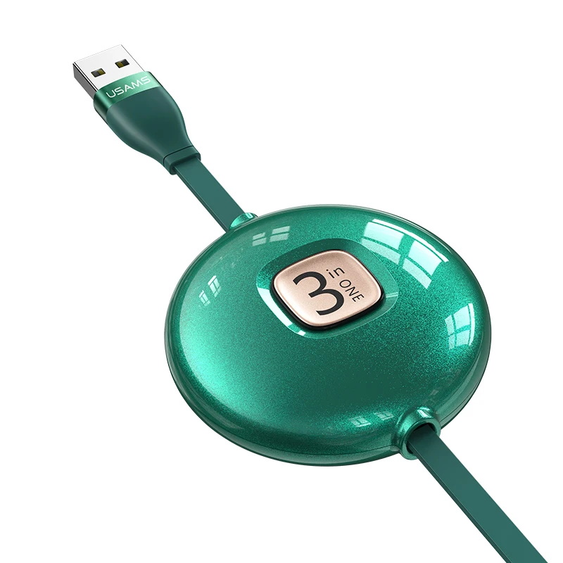 USAMS портативное Выдвижной зарядное устройство USB кабель OEM 3 в 1 Зарядка питания черный красный м для мобильного