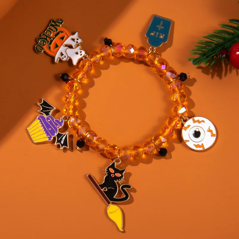 New Arrival Halloween Accessories Wristlet Chic Punk Pumpkin Ghost Bats Death Beading Bracelet Charm Wrist Straps Jewelry