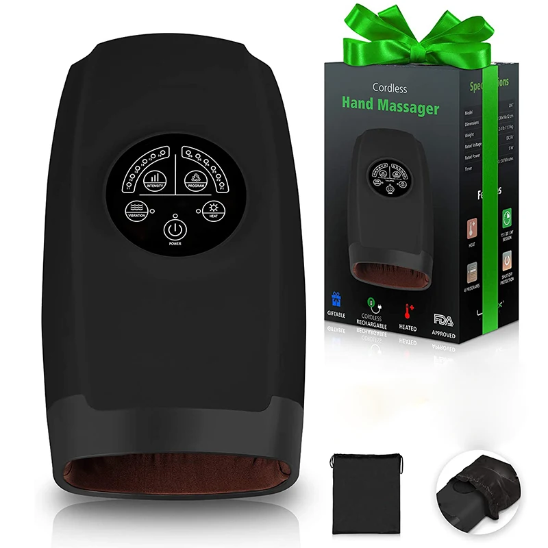 2022 Hand Therapy Massager Cordless Wireless Electric Air Compression Heat Pain Relief Palm Fingers Hand Massager