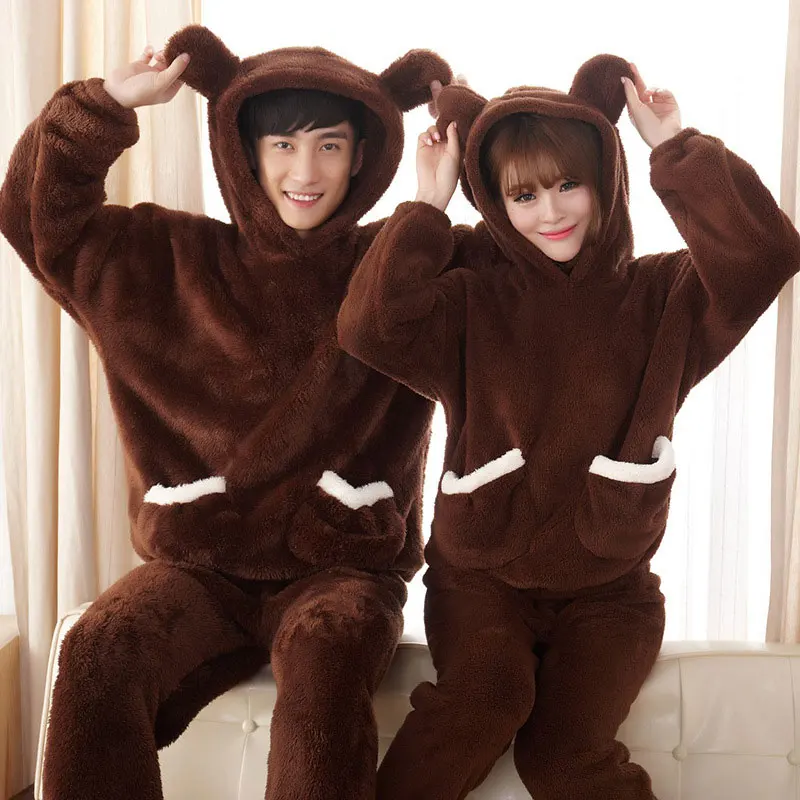 
Pijama De Dama Man Homewear Cartoon Matching Couple Lounge Wear Flannel Pyjama Women Plush Pajama Set Sleepwear 