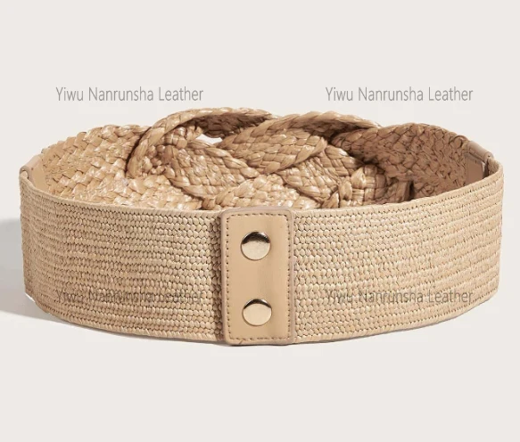 Custom Hot Sale Wide Boho Belt Dresses New Fashion PP Straw belts Rope Braiding Women Vintage Stretch Belt For Lady