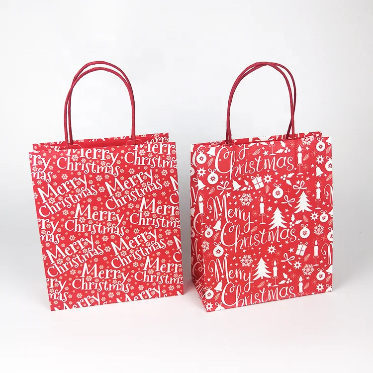 Factory price recyclable kraft red paper bag with rope handle your logo kraft paper bag