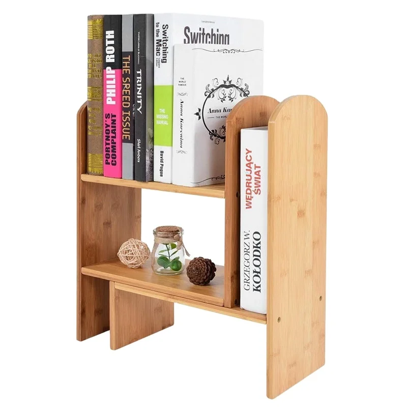 Bamboo Adjustable Desktop Bookshelf,  DIY Desk Rack Organiser, Multipurpose Counter Top Storage Display Shelf
