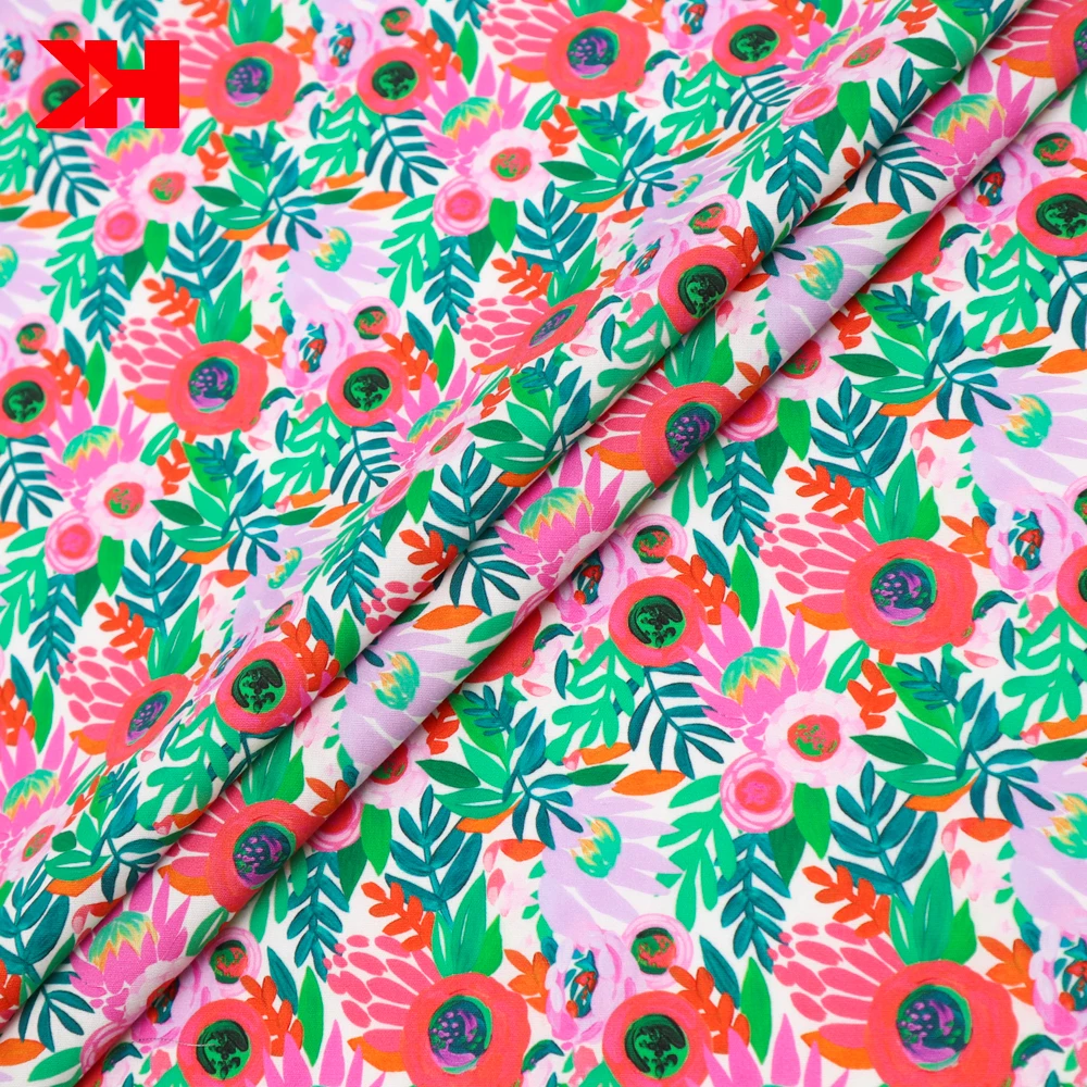 Organic 100% Cotton poplin Custom Printed Fabric With Frangipani Pattern For Clothing Lining Sewing