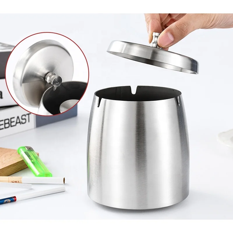 Luxury Custom Logo Windproof Metal Stainless Steel Cigar Standing Ashtray Bin With Lid