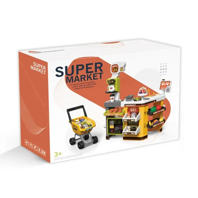 custom supermarket store play set trolley toys 65pcs electric cash register super market toy shopping cart