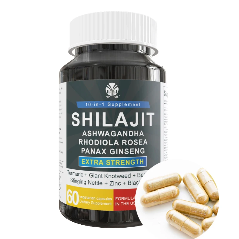 OEM Shilajit капсула хималайская шиладжитская смола экстракт шиладжита капсулы с добавлением женьшеня Ashwagandha Rhodiola Rosea Panax