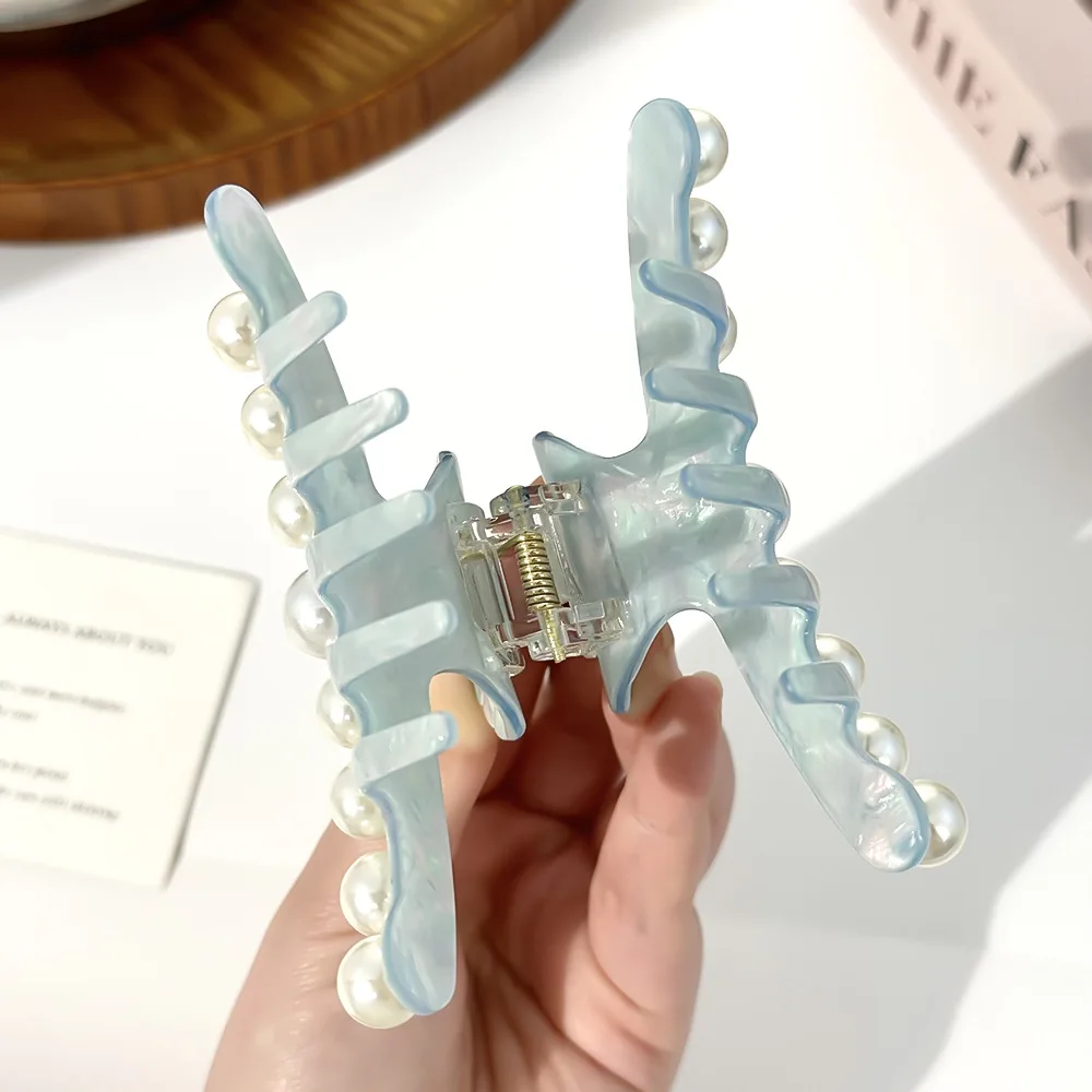 9.8cm Fishtail Shell Hair Claw Clips Vintage Party Decorative Acetate Acid Materials With Pearl for Girls and Women