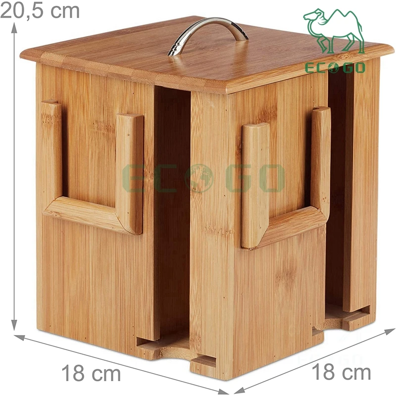Popular Durable Bamboo Tea Box Revolving Tea Container With Removable Lid Natural Wood Tea Storage With 4 Compartments