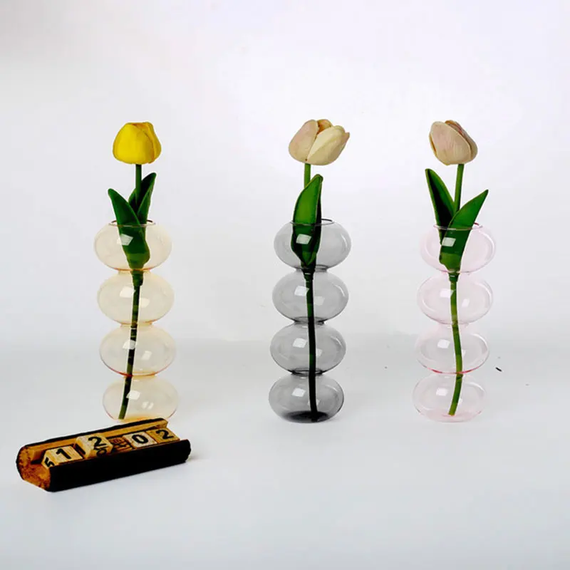 Redeco Modern Nordic Style Modern Shaped Vase Colored Glass Bubble Vase Transparent Bud Vase For Home Decoration