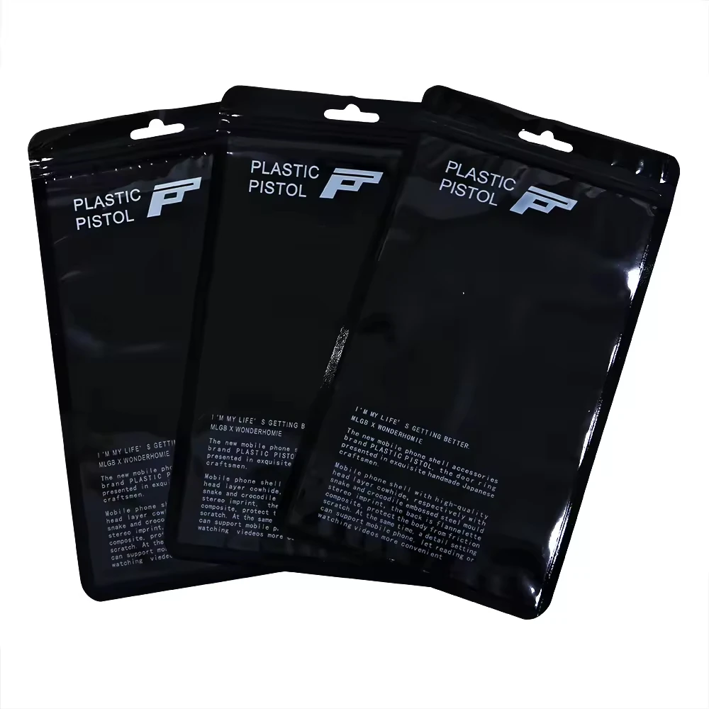 Custom Logo Plastic Zipper Bag For Packaging Phone Matte Black PVC Zipper Bag Phone Case