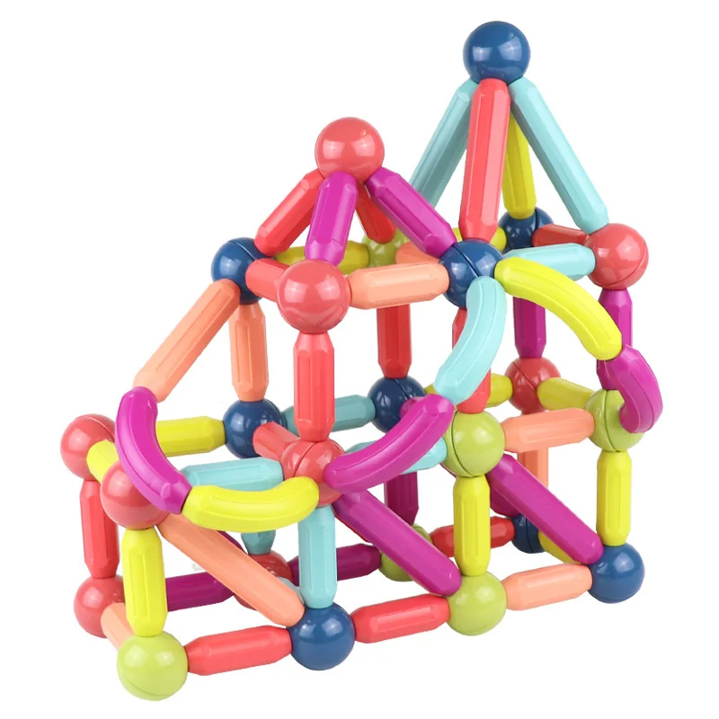 Early Educational 3D Blocks Magnetic Sticks and Balls Assembly Building Magnet Ball Rod Toys for Kids Wooden Toys Color Box ABS