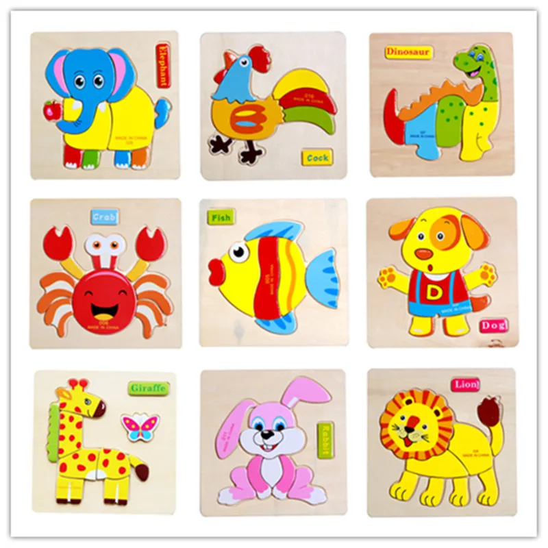 Toddler Children toys montessori early educational Sensory Toy Creative 3D Cartoon Animal Wooden Jigsaw Puzzle