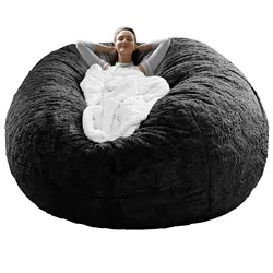 Free Sample Hot Sales 7ft Round Unstuffed Faux Fur Plush Soft Giant Big Large lazy Sofa Bed Bean Bag Sofa Cover for Living Room