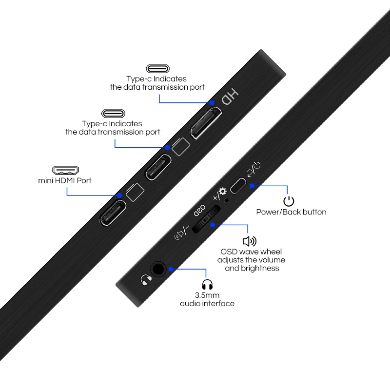 Ultra-thin 17.3 inch Full HD 1K IPS 1080P HDR 10 VESA portable monitor with Type-C Mini HDMI for laptop