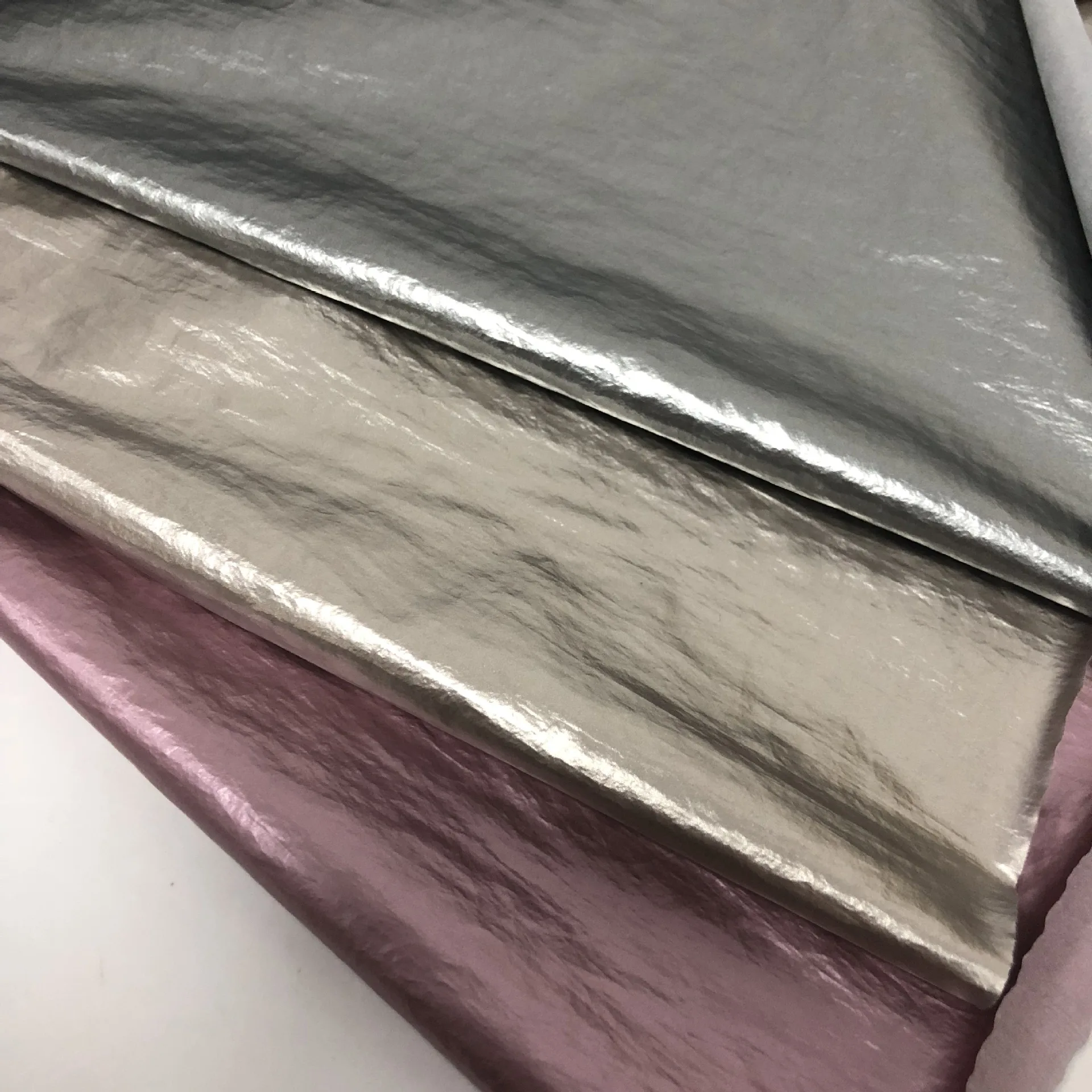 Metallic down coat fabric high quality crinkle nylon taffeta
