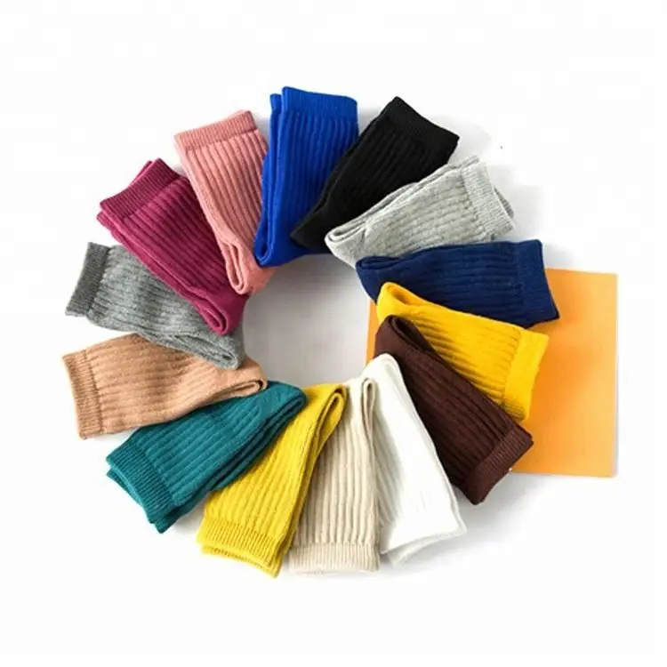 Яркие однотонные полосатые хлопковые вязаные милые детские длинные носки для маленьких девочек на осень и зиму