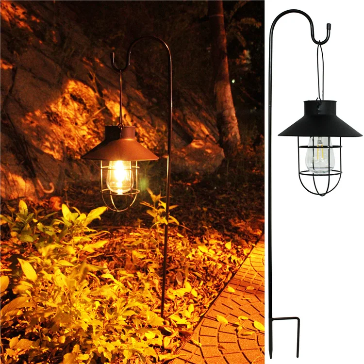 Garden Ornaments Landscape Garden Edging Solar Wrought Iron Tungsten Bulb Edison Retro Disc Hanging Lamp