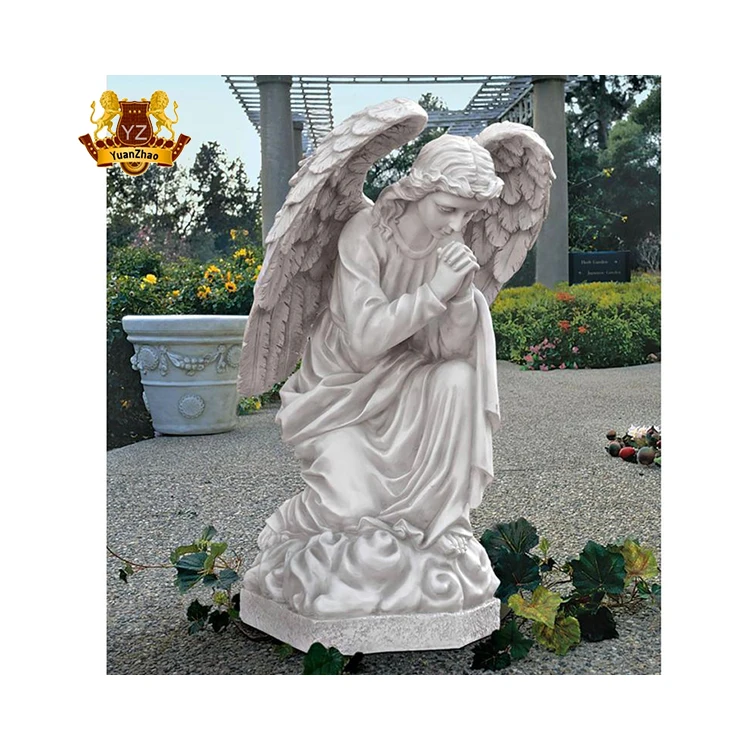 Wholesale Stone Carving Life Size Angel Garden Statues Sympathy White Marble Garden Statue Winged Angel Figurine Natural Stone