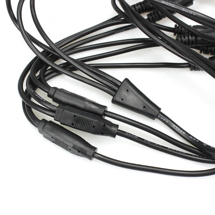 customized 1 to 6 Way 5.5 2.1 DC power cable waterproof male to female extension cord for camera LED