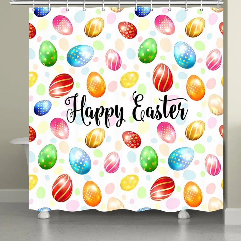 Colorful Home Bathtubs Bathroom Curtain Decoration Set Washable Durable Polyester Fabric Easter Eggs Shower Curtains