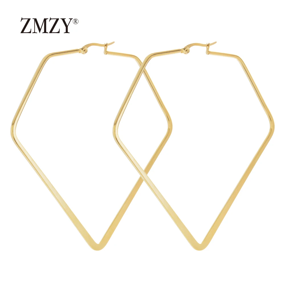 ZMZY Fashion Simple Big Drop Statement Stainless Steel Hexagonal Geometry Female Gold Hoop Earrings for Women Jewelry