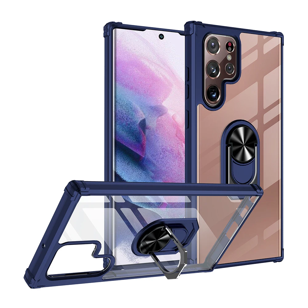 Geili Manufacture For Samsung S22 Shockproof Bracket Ring Holder Car Magnetic Clear Armor Case Mobile Cover