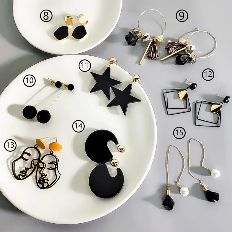 Popular Black Series Mix Design Earrings Vintage Personality Simple Pearl Geometry Pendant Earring For Women Girls