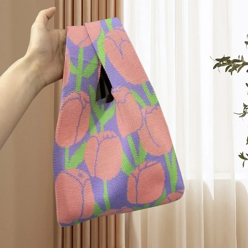 wholesale Small Crochet knitted Handbag Fashion cute Ladies shoulder Knitted knot Tote Bag women wristlets