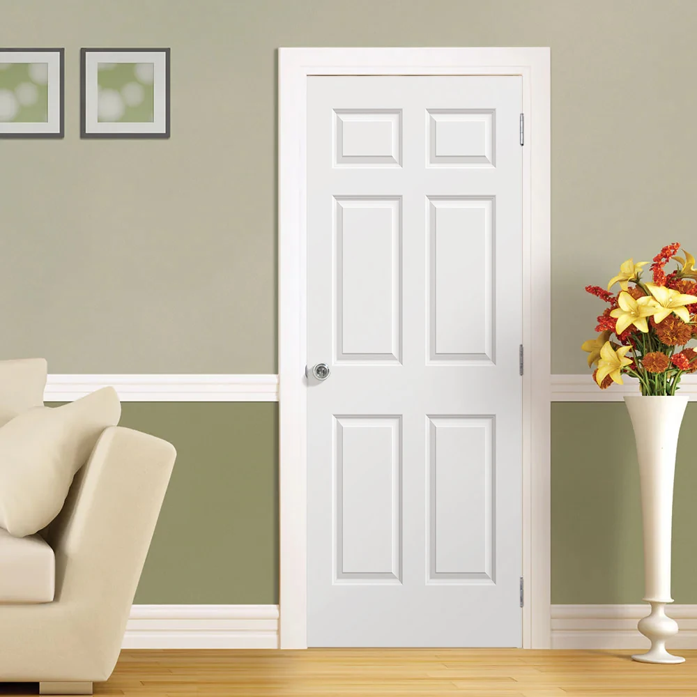 30*80 6 Panel White Primed Interior Slab Doors Wood MDF internal door modern Molded interior doors