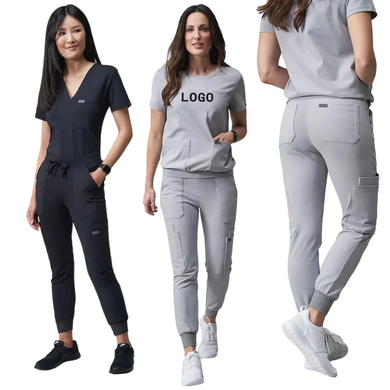 luxury anti wrinkle scrub set clothing nurses spa hospital uniforms womens beauty salon spandex scrubs new design joggers suits