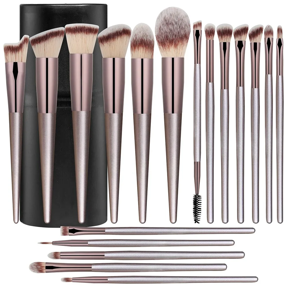 18pcs Champagne Gold Cute Glitter Custom Logo Mall Goat Hair Travel Luxury Cosmetic Make Up Makeup Brush Set Wholesale With Logo
