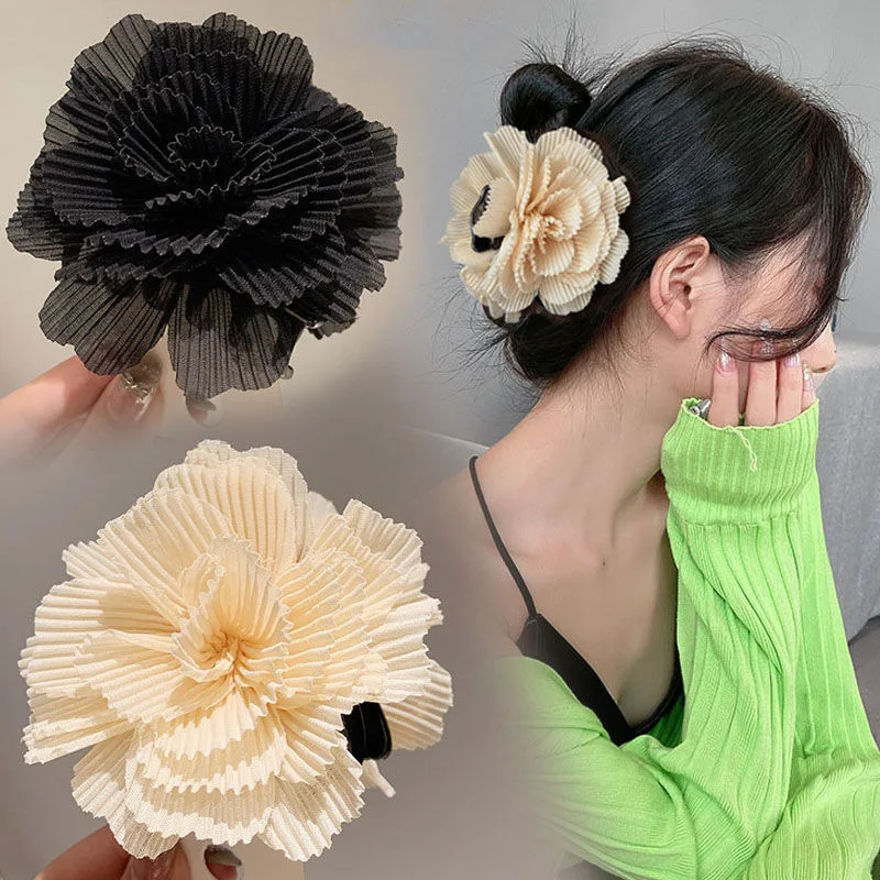 2024 Elegant Wrinkled Ruffle Edge Flower Hair Claws For Women Girls Sweet Corrugated Floral Hair Clips Fashion Hair Accessories