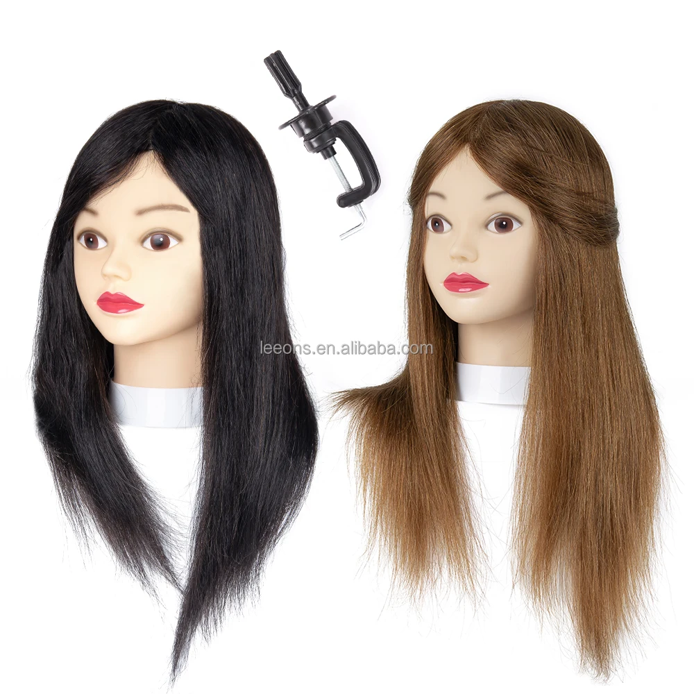 100% Human hair Mannequin Training Head Cosmetology Manikin Head Doll Head with Free Clamp for Hair Styling Practice