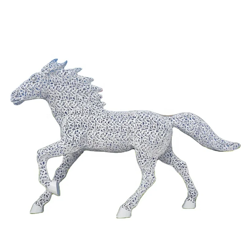 Large Size Modern Stainless Steel Sculpture Outdoor Abstract Art Hollow Stainless Steel Wire Sculpture Metal Horse Statues