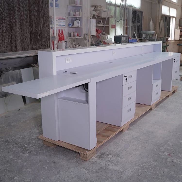 Custom Made Office Furniture Table Salon Counter White Reception Modern Design Front Desk