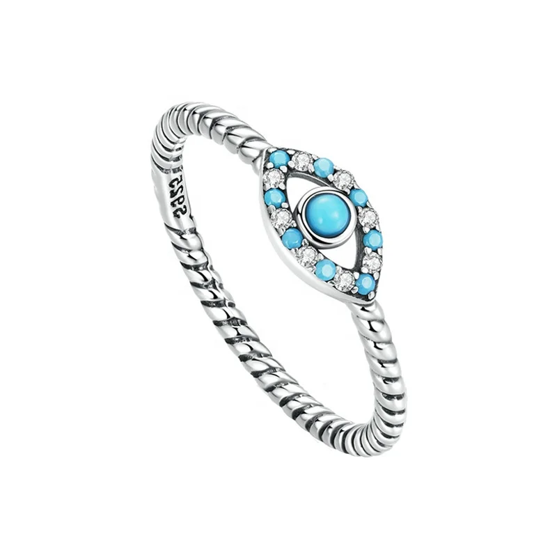 Таиланд фабрика изготовленный на заказ логотип 925 стерлингового серебра бирюзовый дьявольские глаза серьги глаз Поворот кольца Роскошные ювелирные изделия подходит для женщин