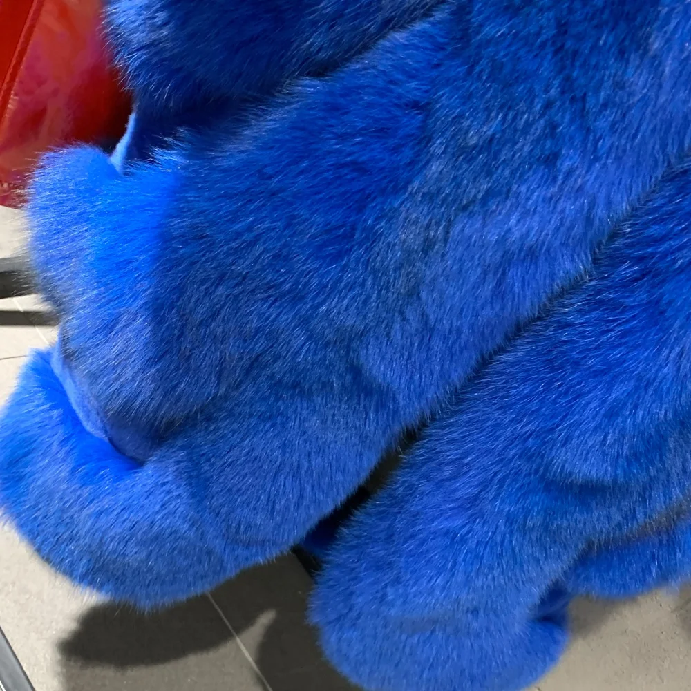 Trendy 2024 winter thick fur jackets luxurious loose long fur coat dark blue womens fur coats