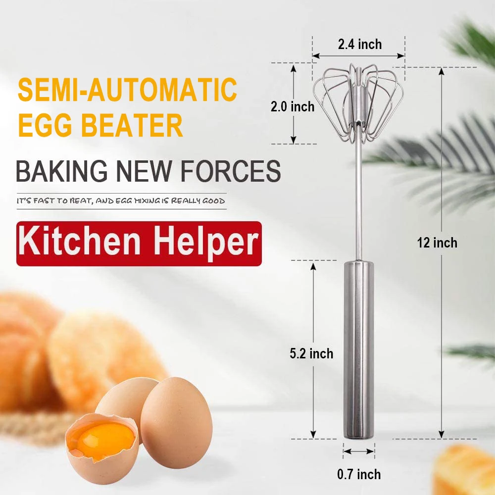 metal whisk baking whisk mini egg-whisk stainless steel semi-automatic mixer egg beater manual push rotating wihsk