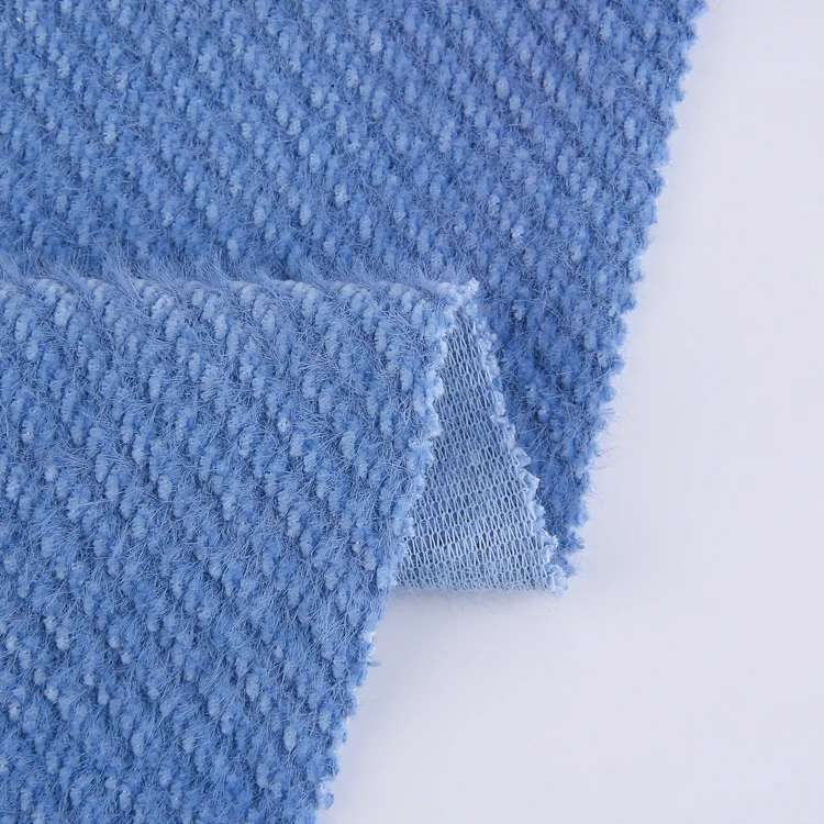 Customized colors twill fabric 74%POLY 26%NYLON 455GSM heavy weight Chenille two face knitting twill fabric for garments