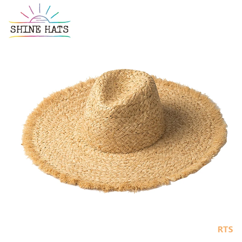 Женские летние шляпы от солнца shinehat модные пляжные с широкими полями круглые солнцезащитные козырьки необработанными краями в стиле